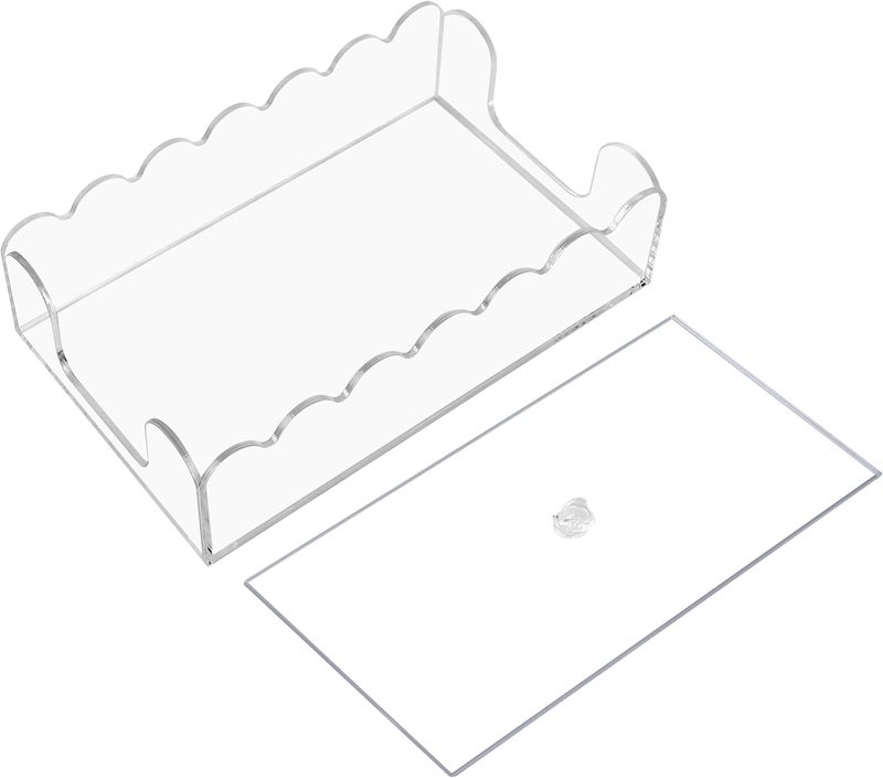 smartang Acrylic Napkin Holder with lid - Clear Scalloped Design,Napkin Holder for Bathroom,Guest Towels Disposable Hand Towel Holder for Weddings,Hotels Decor (9 * 5.1 * 2.4in) - Image 1